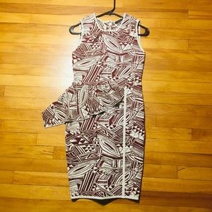 Cream & Burgundy casual dress.